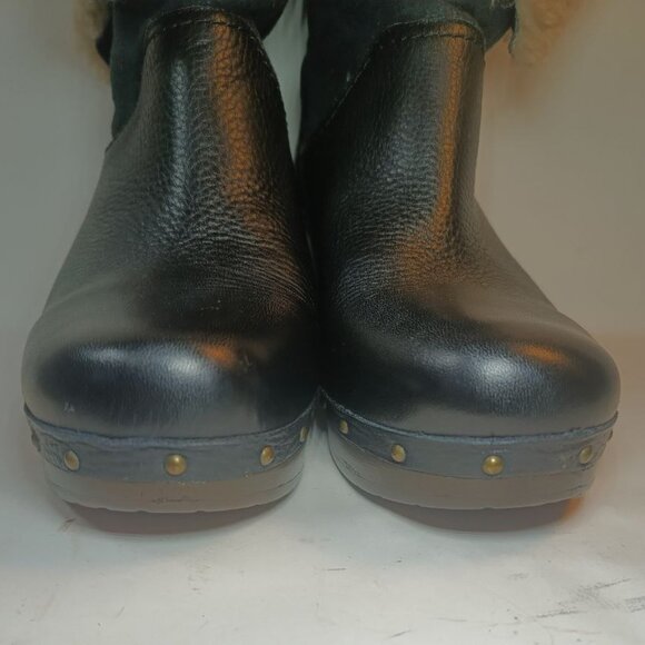 UGG Amoret Black Leather Shearling Clog Boots Size 8 - Picture 8 of 12